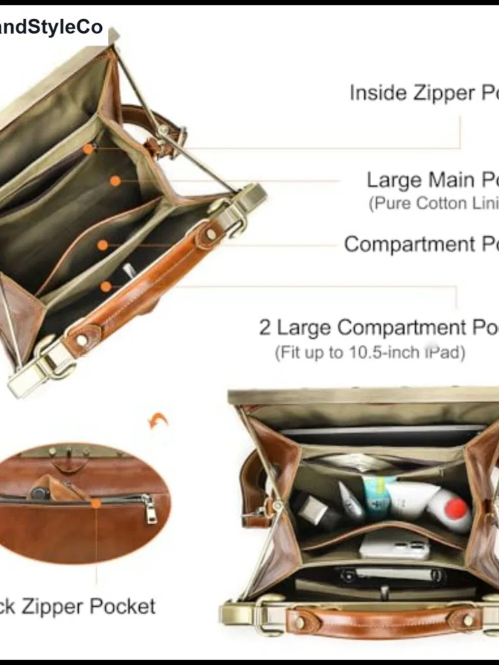 Full Grain Leather Doctor Bag Top Handle Handbag Vintage Satchel
